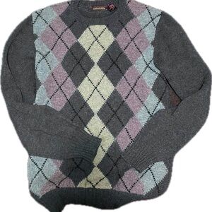 Vintage Adams Row Gray Argyle Crewneck Sweater Shetland Wool